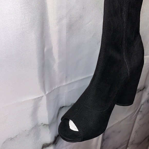 8 Take Me Higher Black Over The Knee Peep Toe Heeled Boots - Picture 7 of 13